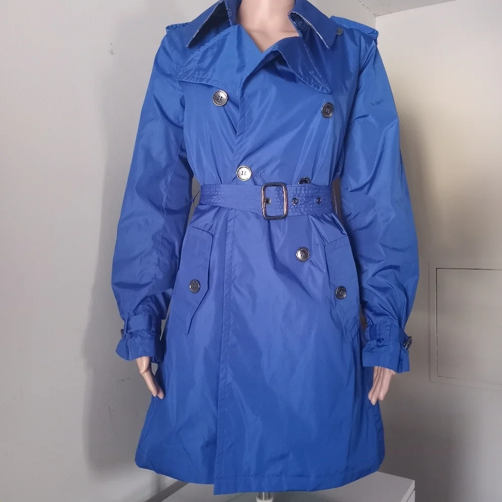 Burberry Blue Windbreaker Nylon Trench Coat - Picture 2 of 16